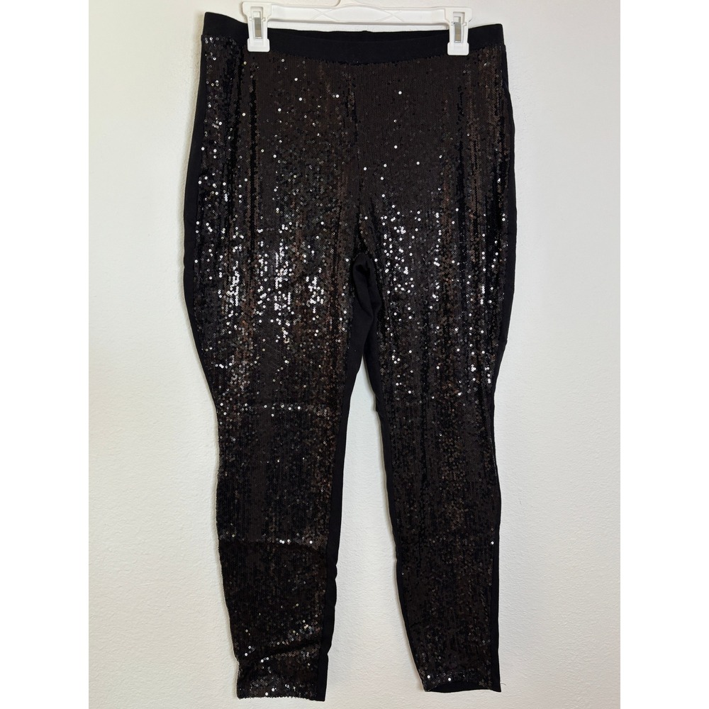 Torrid Black Sequin Front Leggings Plus Size 2 Holiday Party Sparkle Stretch